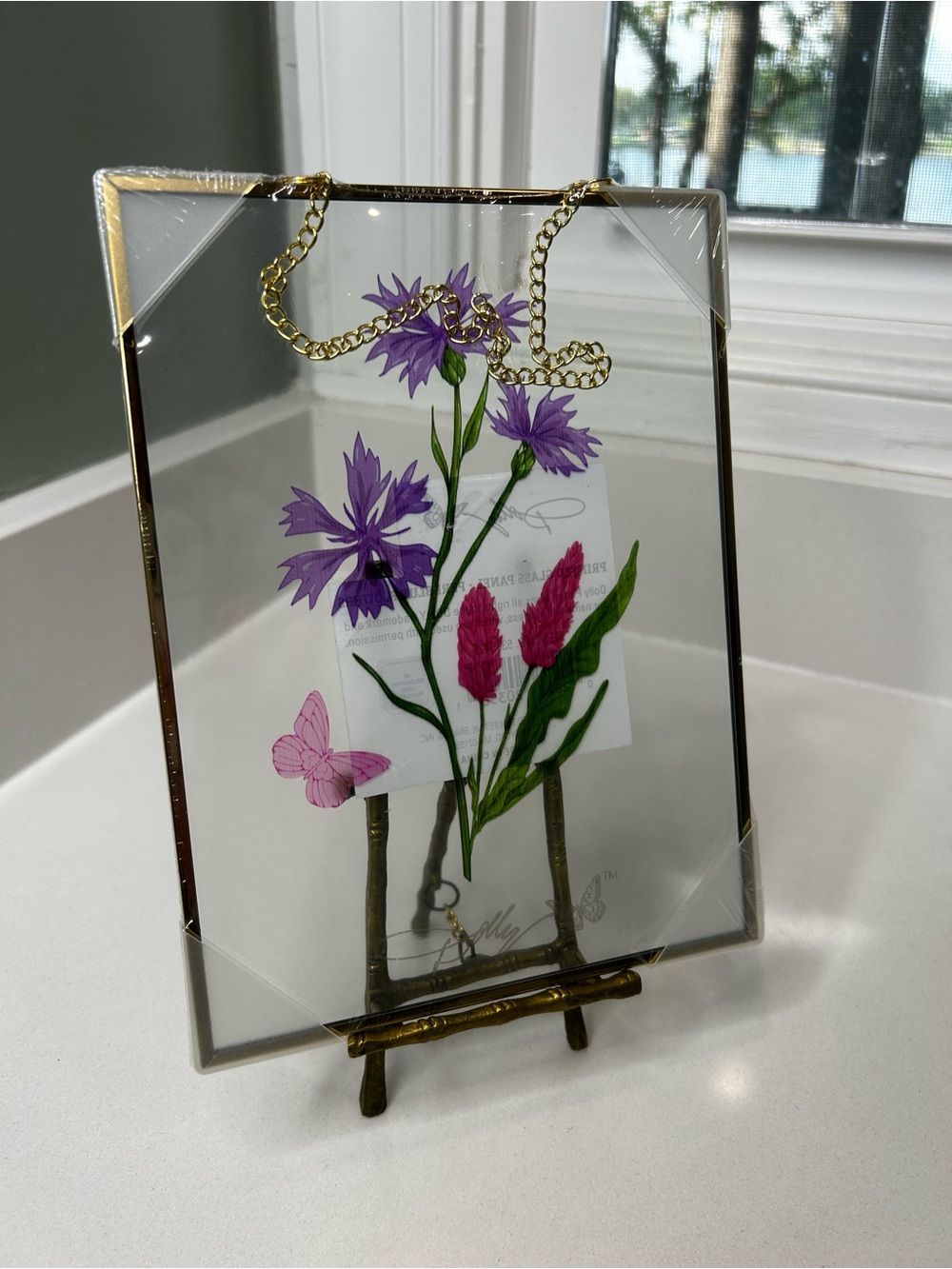 NEW sealed Dolly Parton Spring Wildflower Printed Glass Panel hanging Décor